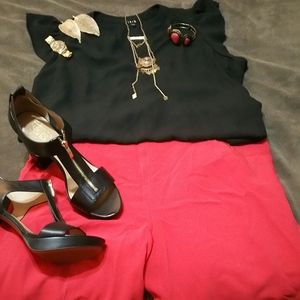 Red wide leg dress pants